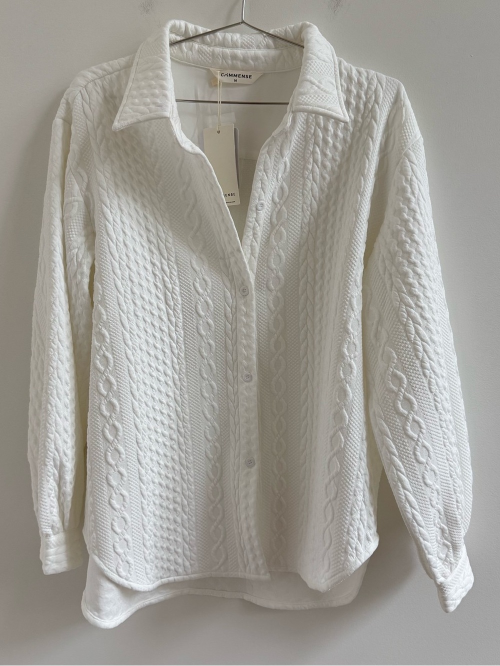 Commense White Cable-Knit Button-Up Shirt
